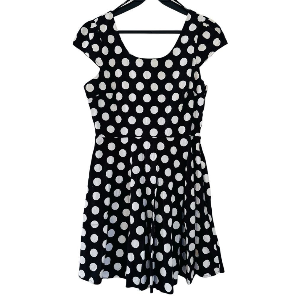 Forever 21 Black White Polka Dot Fit & Flare Dress Size Large